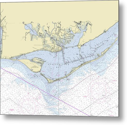 Apalachicola Bay Florida Nautical Chart - Metal Print