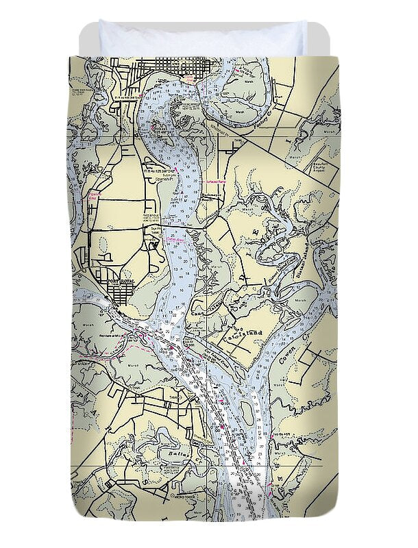 Beaufort Port Royal South Carolina Nautical Chart - Duvet Cover