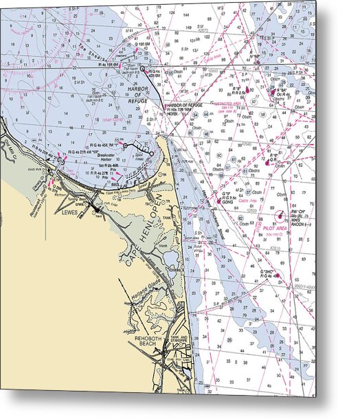 Cape Henlopen -delaware Nautical Chart _v2 - Metal Print