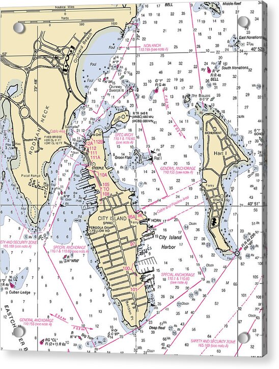 City Island -new York Nautical Chart _v2 - Acrylic Print