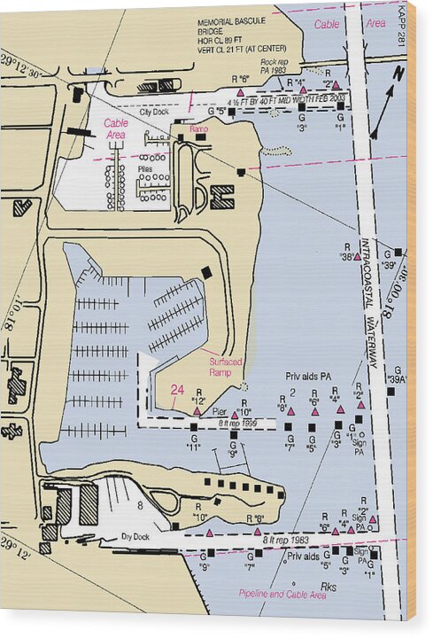 Datona Beach Yacht Basin-florida Nautical Chart - Wood Print