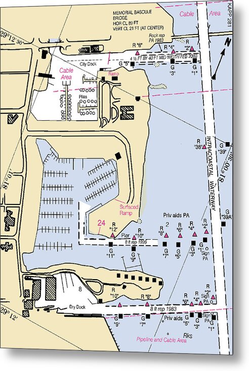 Datona Beach Yacht Basin-florida Nautical Chart - Metal Print