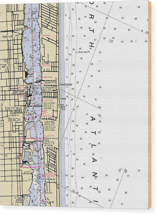 Daytona-beach -florida Nautical Chart _v6 - Wood Print