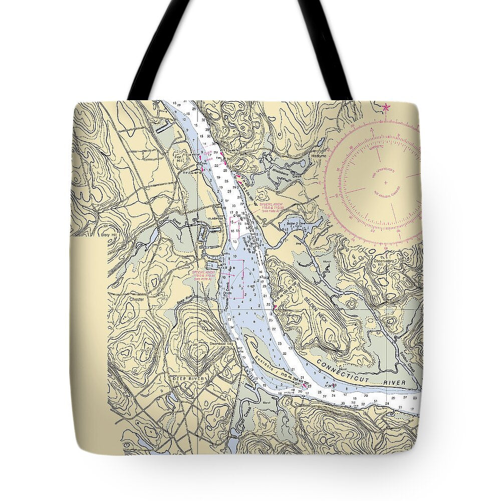 Deep River-connecticut Nautical Chart - Tote Bag