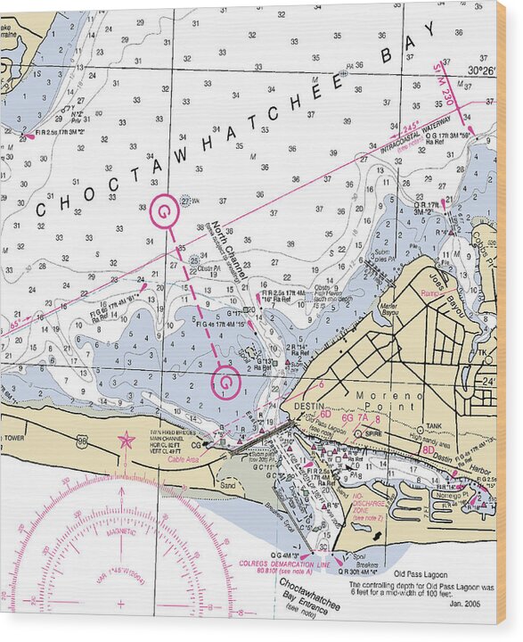 Destin-florida Nautical Chart - Wood Print
