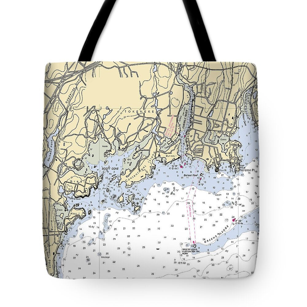 Five Mile River-connecticut Nautical Chart - Tote Bag