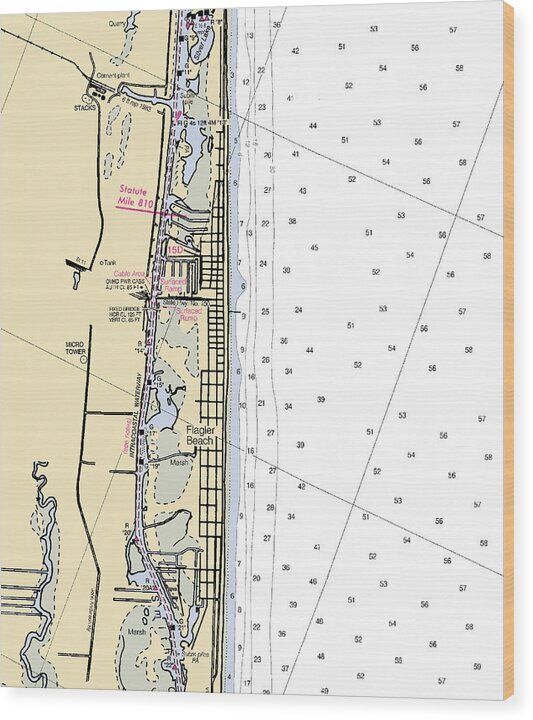 Flagler Beach-florida Nautical Chart - Wood Print