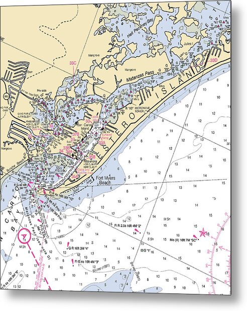 Fort Myers Beach-florida Nautical Chart - Metal Print