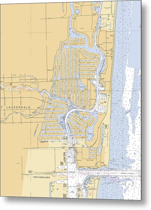 Ft-lauderdale -florida Nautical Chart _v6 - Metal Print