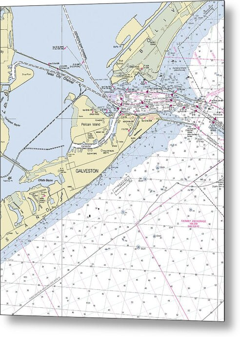 Galveston Texas Nautical Chart - Metal Print