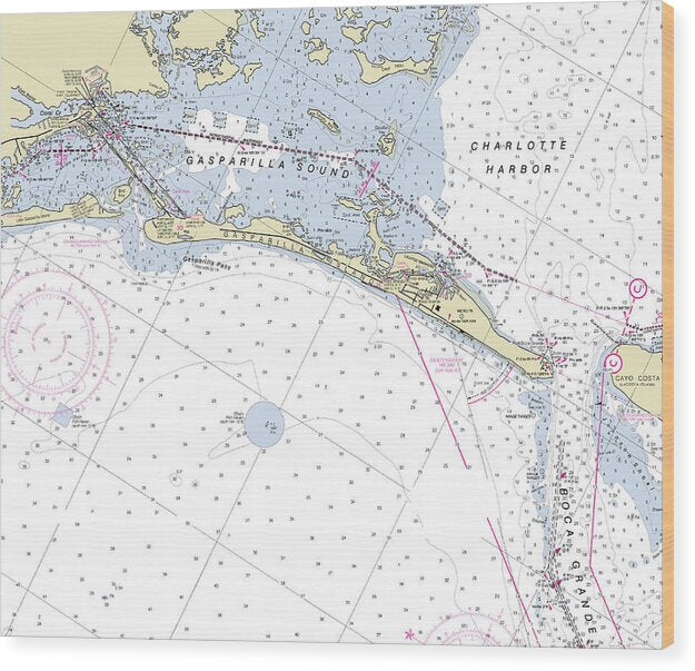 Gasparilla Boca Grande Florida Nautical Chart - Wood Print