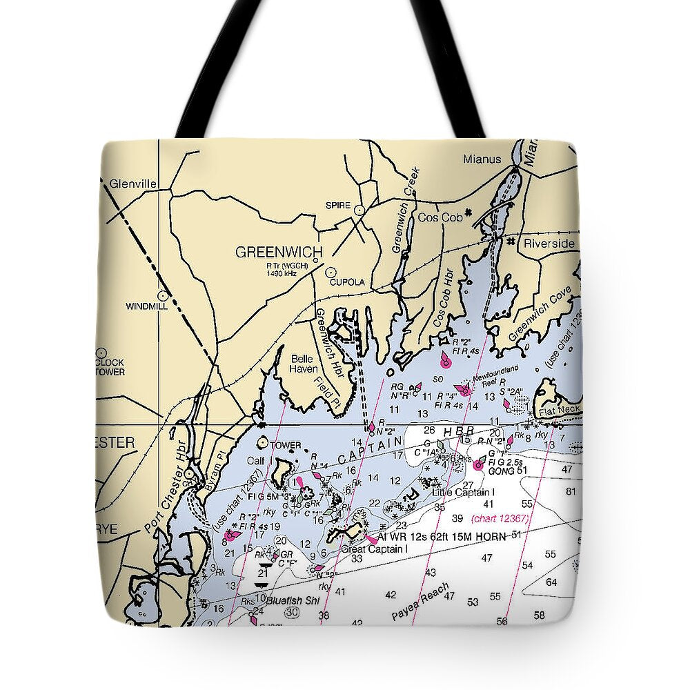 Greenwich-connecticut Nautical Chart - Tote Bag