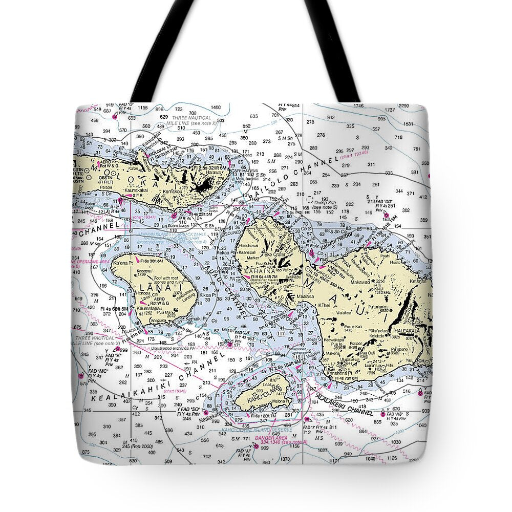 Hawaii-Maui-Molokai-Lanai Nautical Chart - Tote Bag