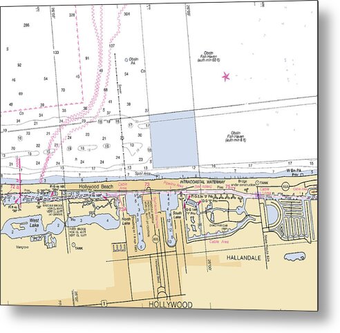 Hollywood -florida Nautical Chart _v6 - Metal Print