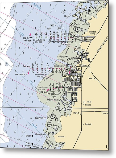 Hudson-florida Nautical Chart - Metal Print