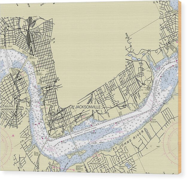 Jacksonville Florida Nautical Chart - Wood Print