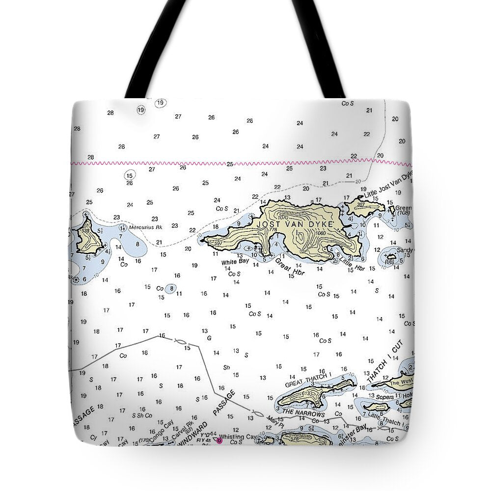 Jost Van Dyke Virgin Islands Nautical Chart - Tote Bag