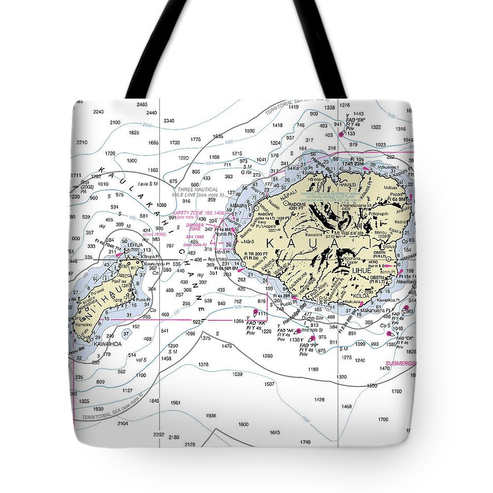 Kauai Hawaii Nautical Chart - Tote Bag