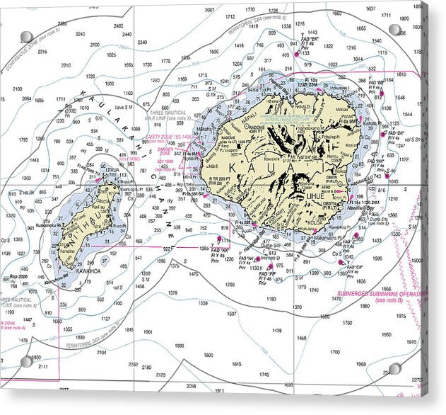 Kauai Hawaii Nautical Chart - Acrylic Print