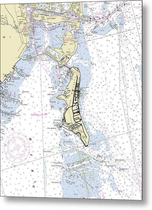 Key Biscayne Miami Florida Nautical Chart - Metal Print