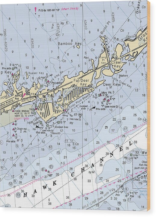 Key Colony Beach -florida Nautical Chart _v2 - Wood Print