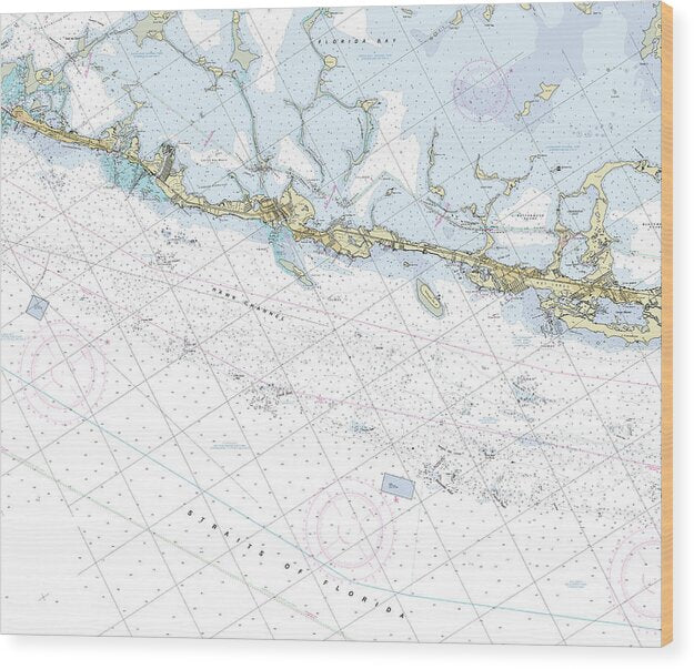 Key Largo Islamorada Florida Nautical Chart - Wood Print
