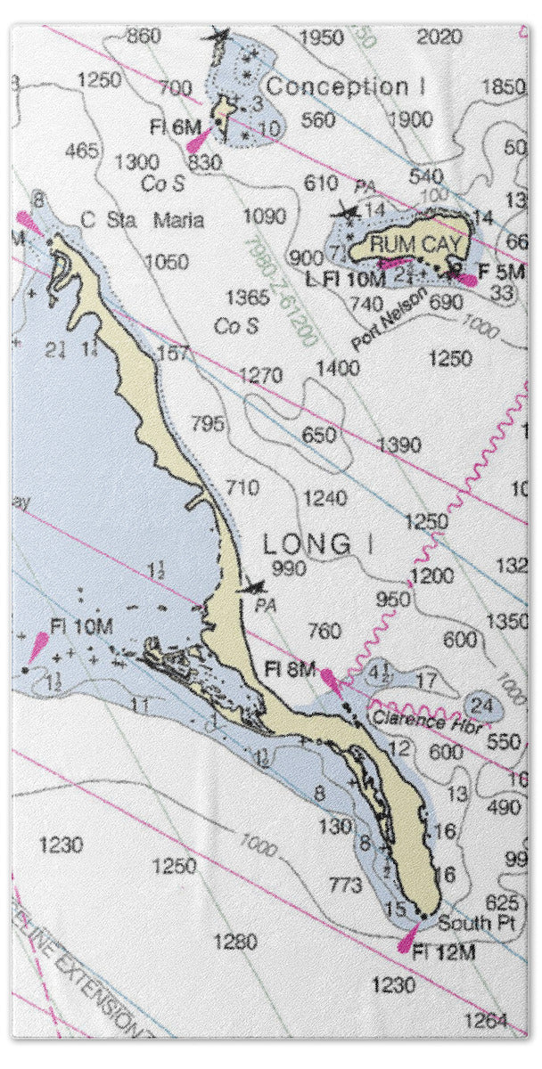 Long Island Bahamas Nautical Chart - Bath Towel