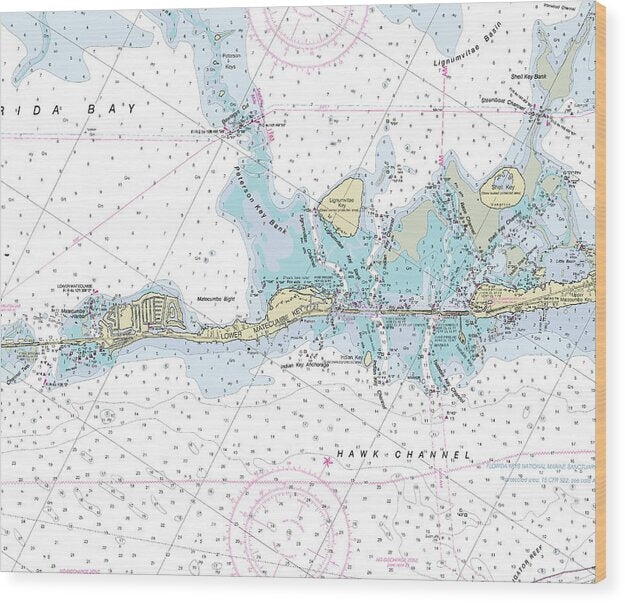 Lower Matecumbe Key Florida Nautical Chart - Wood Print