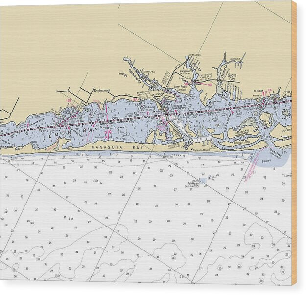Manasota-key -florida Nautical Chart _v6 - Wood Print