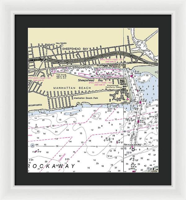 Manhattan Beach New York Nautical Chart - Framed Print