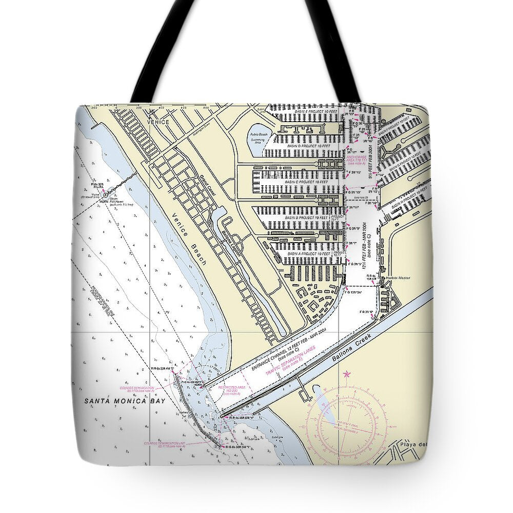 Marina Del Ray California Nautical Chart - Tote Bag