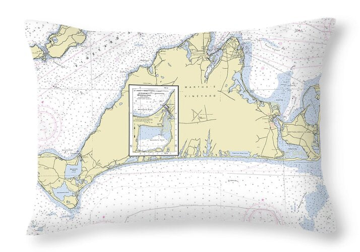 Marthas Vineyard Massachusetts Nautical Chart - Throw Pillow