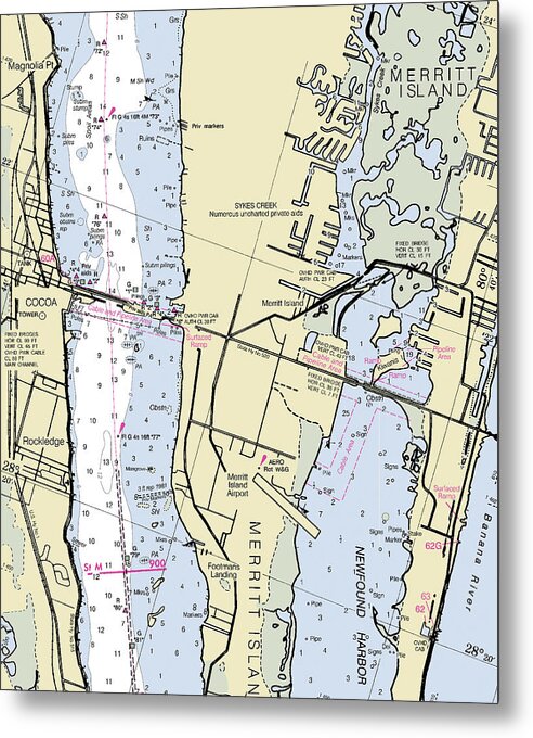 Merritt Island Florida Nautical Chart - Metal Print