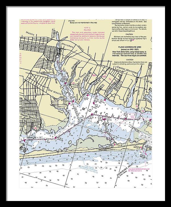 Moriches New York Nautical Chart - Framed Print