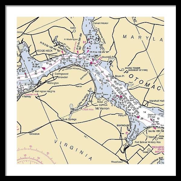 Mt Vernon -virginia Nautical Chart _v2 - Framed Print