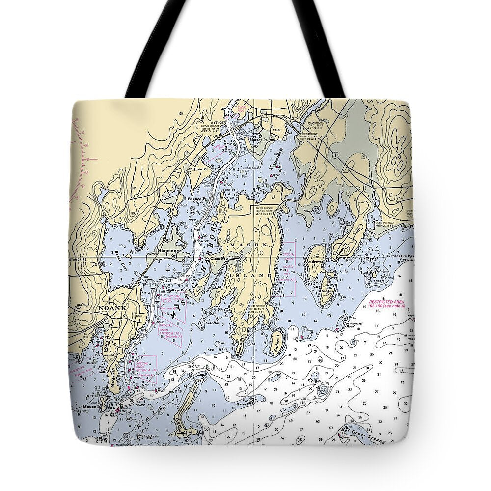 Mystic -connecticut Nautical Chart _v6 - Tote Bag