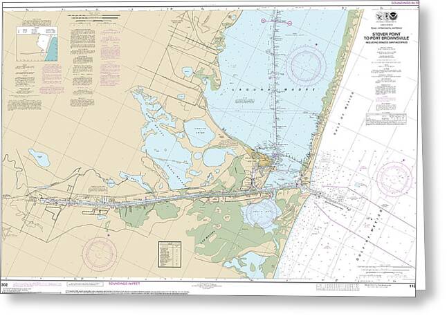 Nautical Chart-11302 Intracoastal Waterway Stover Point-port Brownsville, Including Brazos Santiago Pass - Greeting Card