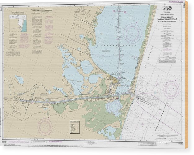 Nautical Chart-11302 Intracoastal Waterway Stover Point-port Brownsville, Including Brazos Santiago Pass - Wood Print
