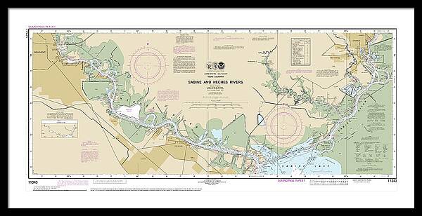 Nautical Chart-11343 Sabine-neches Rivers - Framed Print