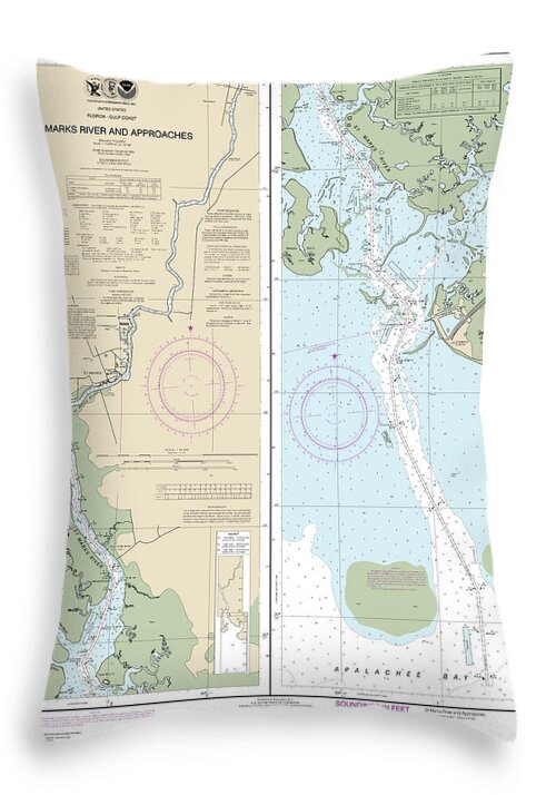 Nautical Chart-11406 Stmarks River-approaches - Throw Pillow
