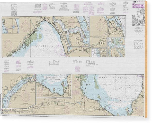 Nautical Chart-11428 Okeechobee Waterway St Lucie Inlet-fort Myers, Lake Okeechobee - Wood Print