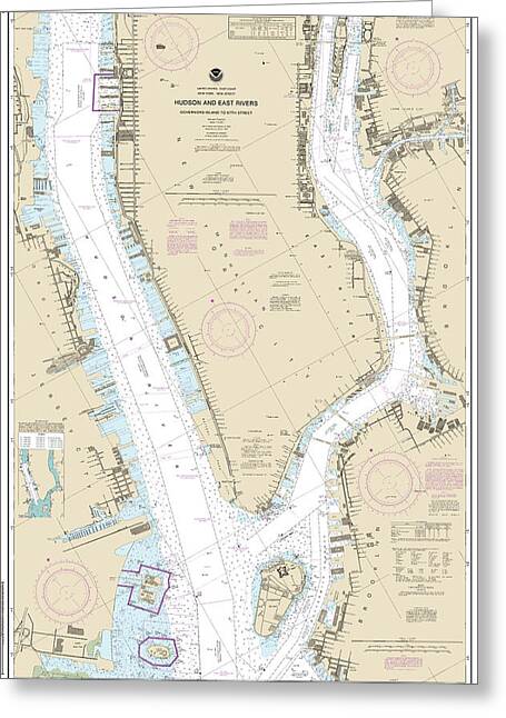 Nautical Chart-12335 Hudson-east Rivers Governors Island-67th Street - Greeting Card
