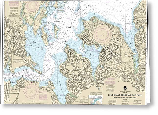 Nautical Chart-12366 Long Island Sound-east River Hempstead Harbor-tallman Island - Greeting Card