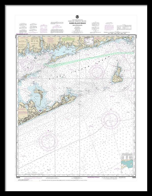 Nautical Chart-13205 Block Island Sound-approaches - Framed Print