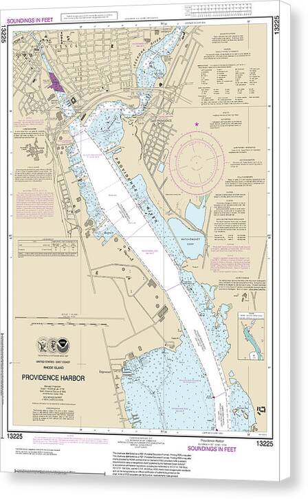 Nautical Chart-13225 Providence Harbor - Canvas Print