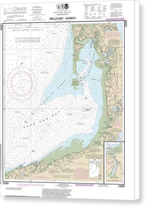 Nautical Chart-13250 Wellfleet Harbor, Sesuit Harbor - Canvas Print