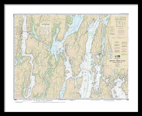 Nautical Chart-13296 Boothbay Harbor-bath, Including Kennebec River - Framed Print