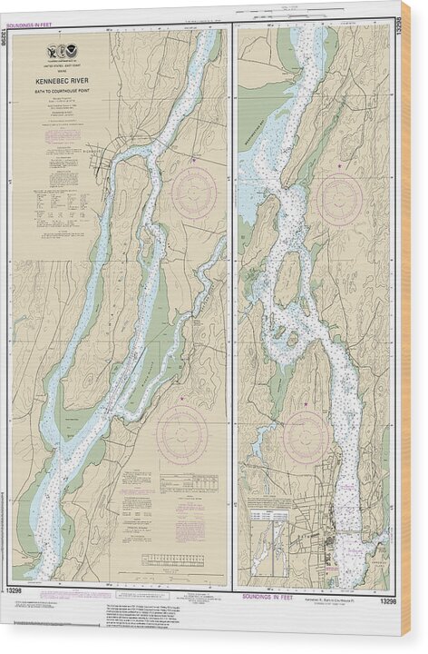 Nautical Chart-13298 Kennebec River Bath-courthouse Point - Wood Print