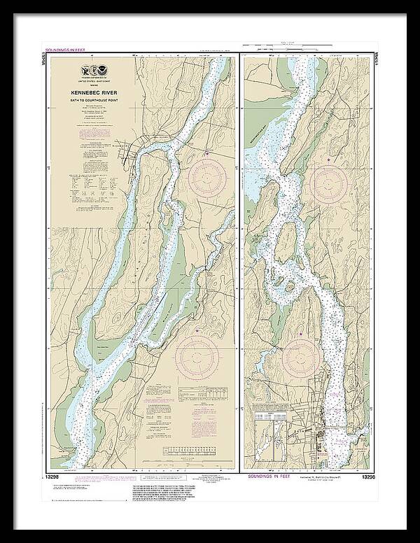 Nautical Chart-13298 Kennebec River Bath-courthouse Point - Framed Print