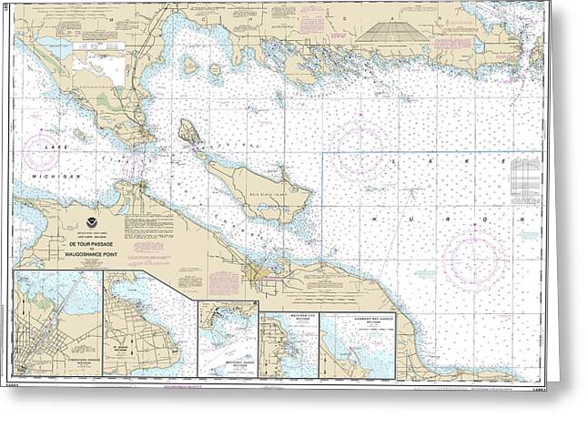 Nautical Chart-14881 Detour Passage-waugoshance Pt, Hammond Bay Harbor, Mackinac Island, Cheboygan, Mackinaw City, St Lgnace - Greeting Card